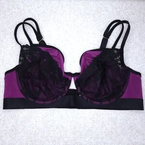 New! CACIQUE Balconette Bra 42C Purple Black Floral Lace 42C